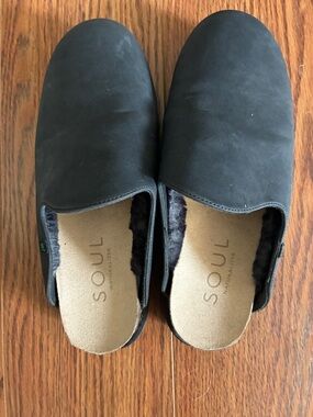 SOUL Naturalizer Black Faux-Fur Lined Slip-On Mules